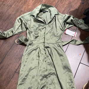 French Connection Sage Green Long Sleeve Dress